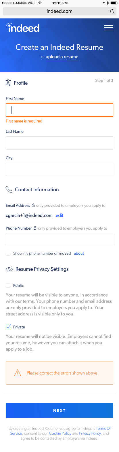 Create Resume - Step 1 (Alternative)