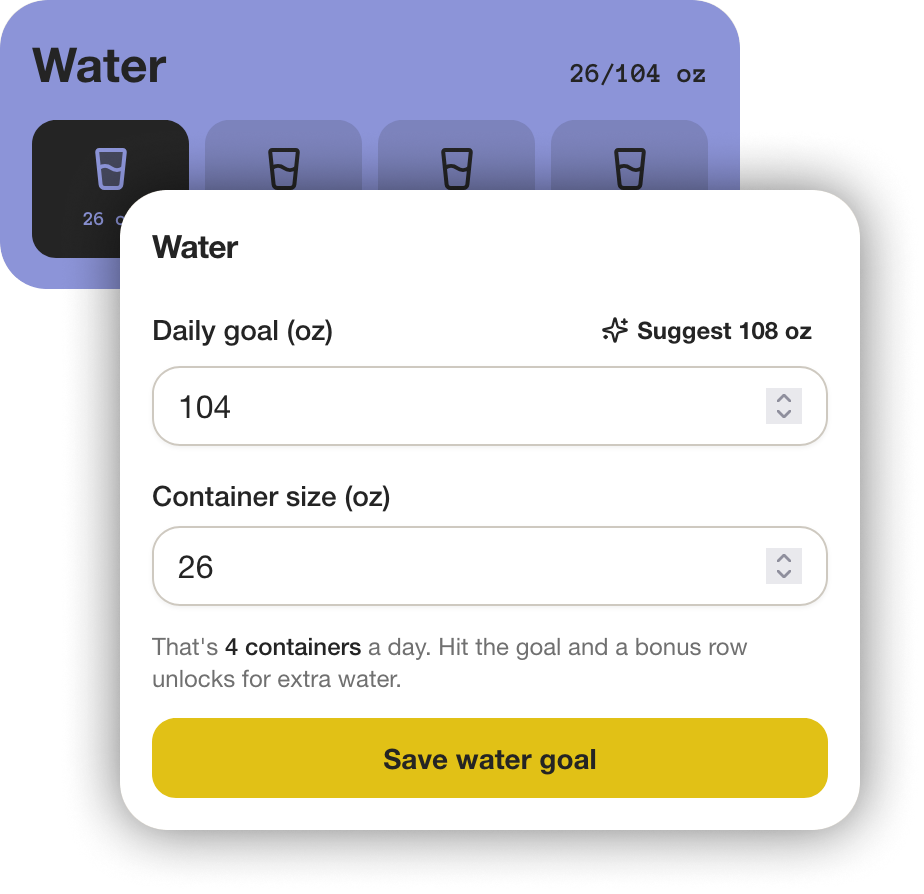 Kiwi water goal and tracking controls